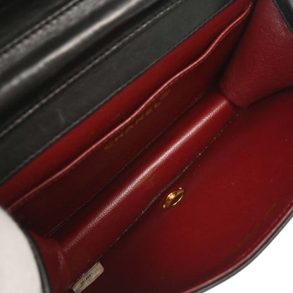 Chanel Black Lambskin Pushlock Mini Full Flap Shoulder Bag