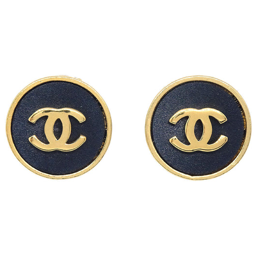 Chanel Button Clip-On Earrings Black Gold 26