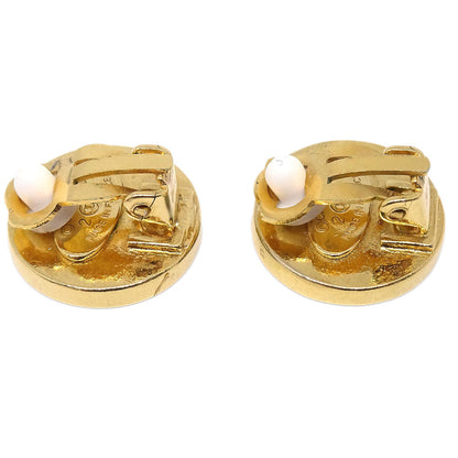 Chanel Button Clip-On Earrings Black Gold 26