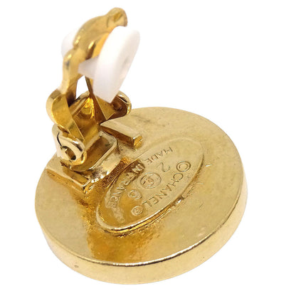 Chanel Button Clip-On Earrings Black Gold 26