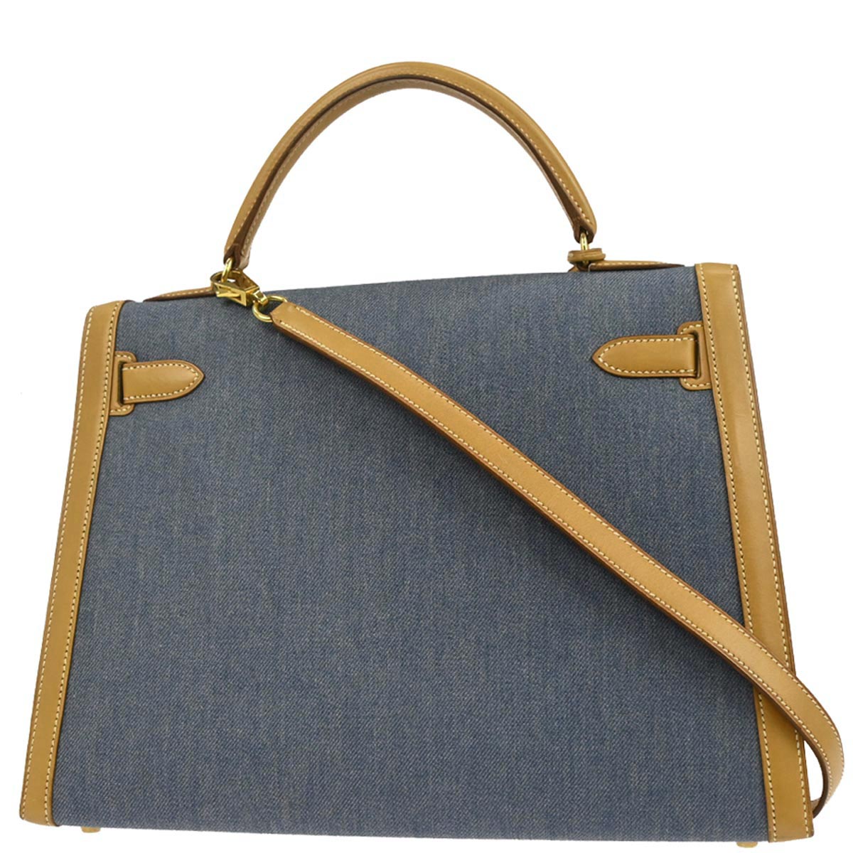 Hermes Blue Natural Toile Jean Vache Kelly 32 Sellier 2way Shoulder Handbag