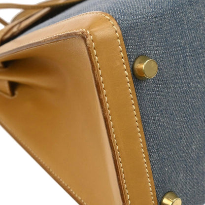 Hermes Blue Natural Toile Jean Vache Kelly 32 Sellier 2way Shoulder Handbag