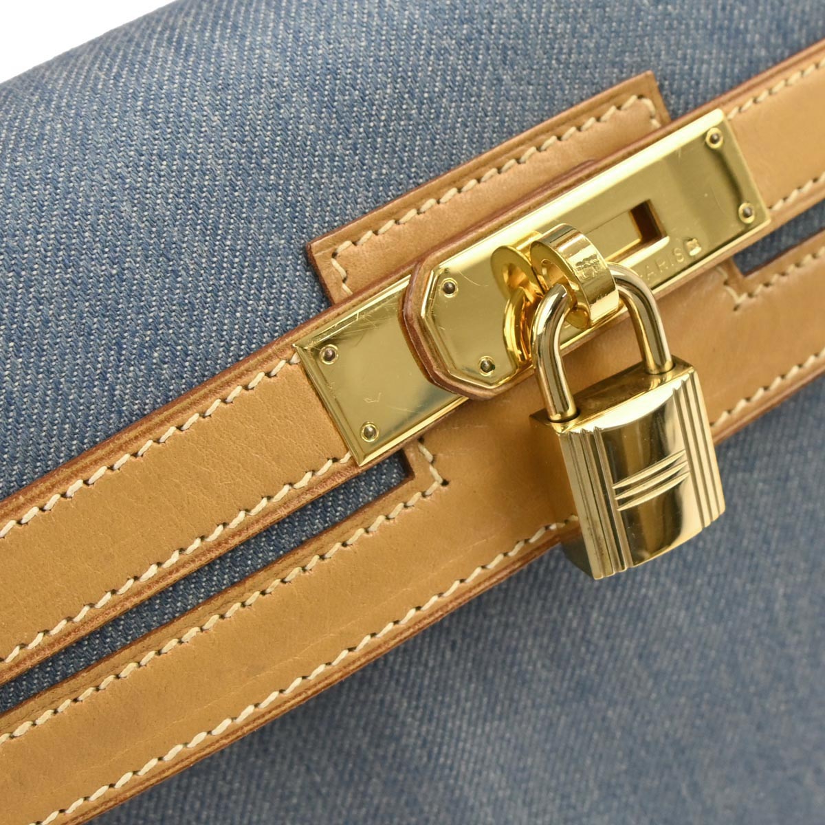 Hermes Blue Natural Toile Jean Vache Kelly 32 Sellier 2way Shoulder Handbag