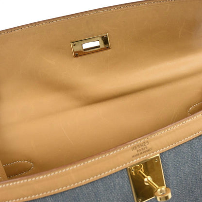 Hermes Blue Natural Toile Jean Vache Kelly 32 Sellier 2way Shoulder Handbag