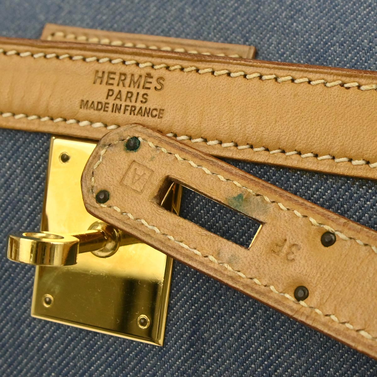 Hermes Blue Natural Toile Jean Vache Kelly 32 Sellier 2way Shoulder Handbag