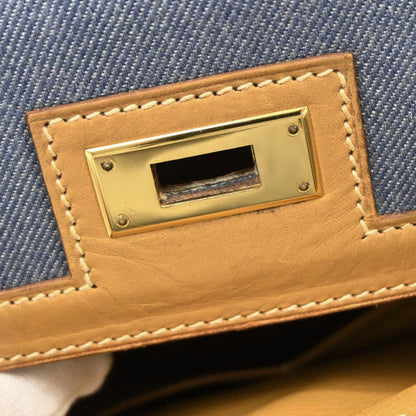 Hermes Blue Natural Toile Jean Vache Kelly 32 Sellier 2way Shoulder Handbag