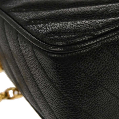 Chanel 1991-1994 Black Calfskin Bias Stitch Camera Bag Mini