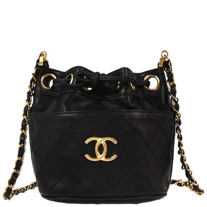Chanel Black Lambskin Bicolore Bucket Drawstring Shoulder Bag