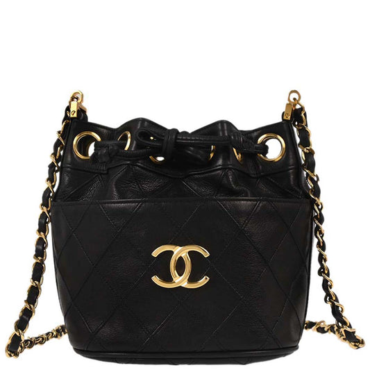 Chanel Black Lambskin Bicolore Bucket Drawstring Shoulder Bag