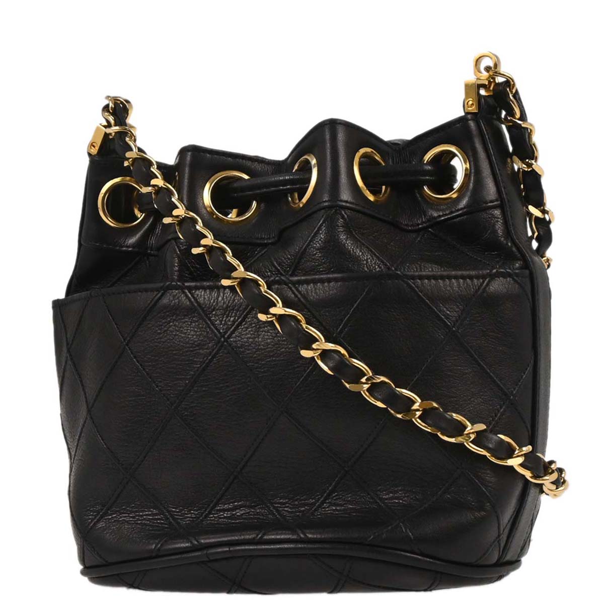 Chanel Black Lambskin Bicolore Bucket Drawstring Shoulder Bag