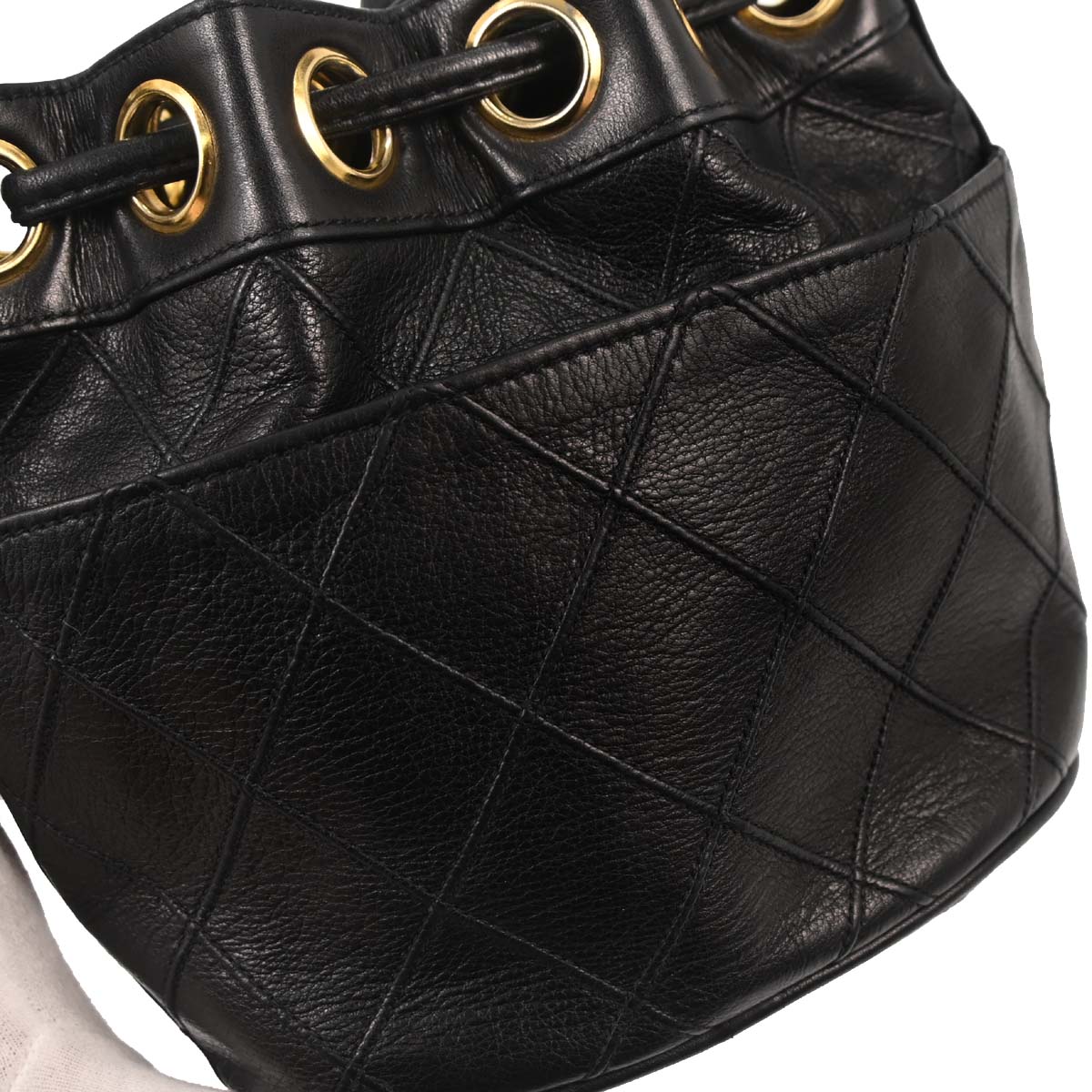 Chanel Black Lambskin Bicolore Bucket Drawstring Shoulder Bag