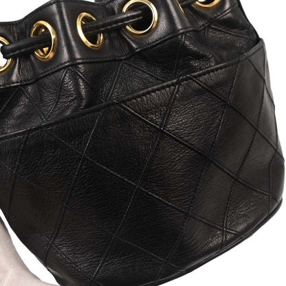 Chanel Black Lambskin Bicolore Bucket Drawstring Shoulder Bag