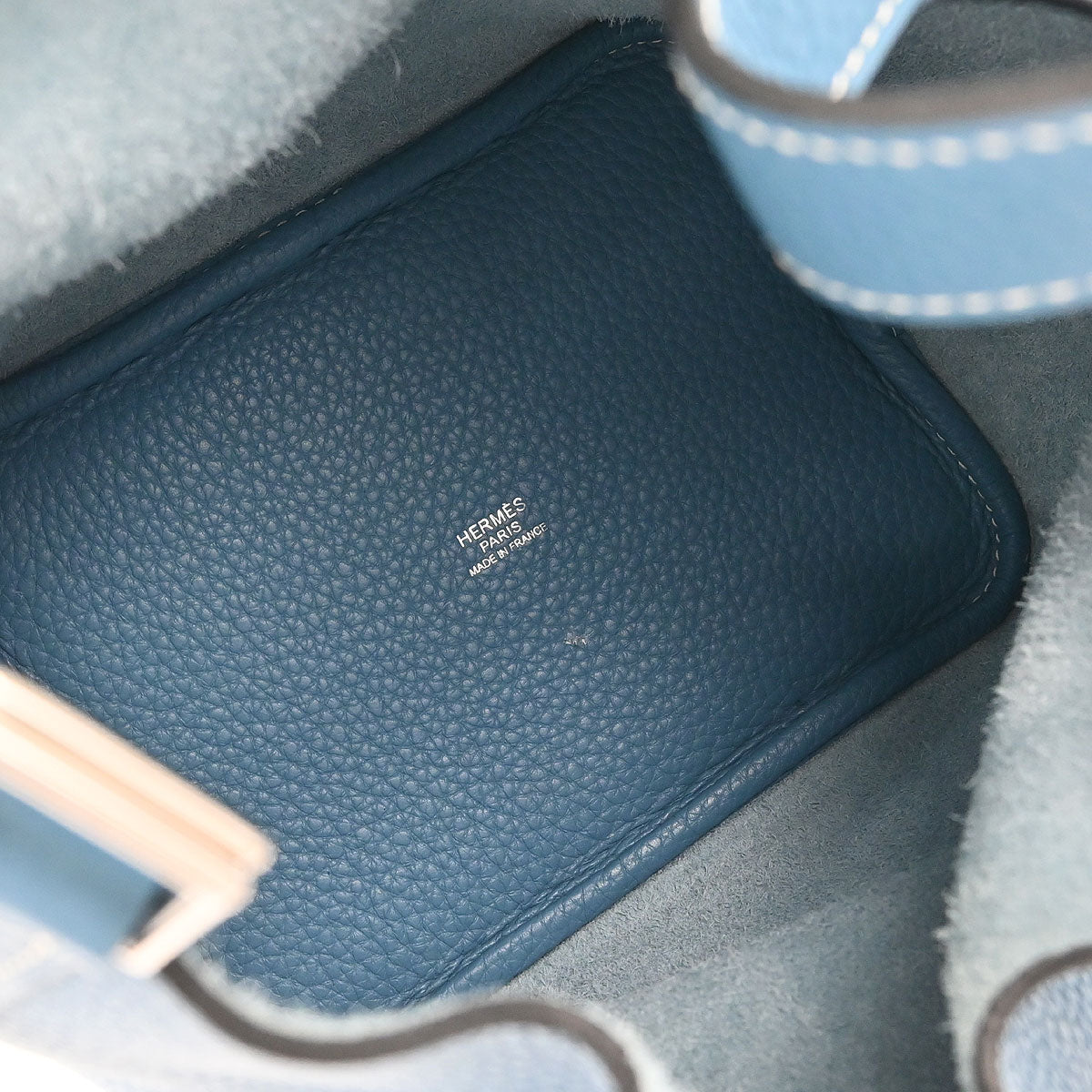 Hermes Blue 2014 Jean Taurillon Clemence Picotin Lock 18 PM Handbag