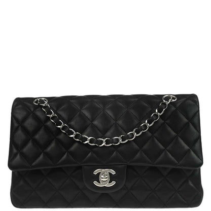 Chanel 2014 Black Lambskin Medium Classic Double Flap Shoulder Bag