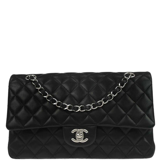 Chanel 2014 Black Lambskin Medium Classic Double Flap Shoulder Bag
