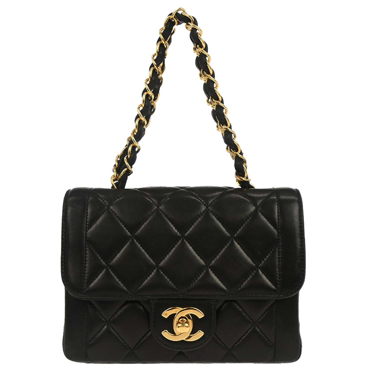 Chanel 1994-1996 Black Lambskin Mini Square Flap Handbag 17