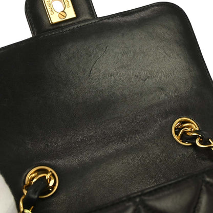Chanel 1994-1996 Black Lambskin Mini Square Flap Handbag 17