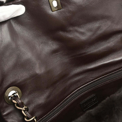 Chanel 2000-2002 Brown Rabbit Fur Jumbo Straight Flap Shoulder Bag