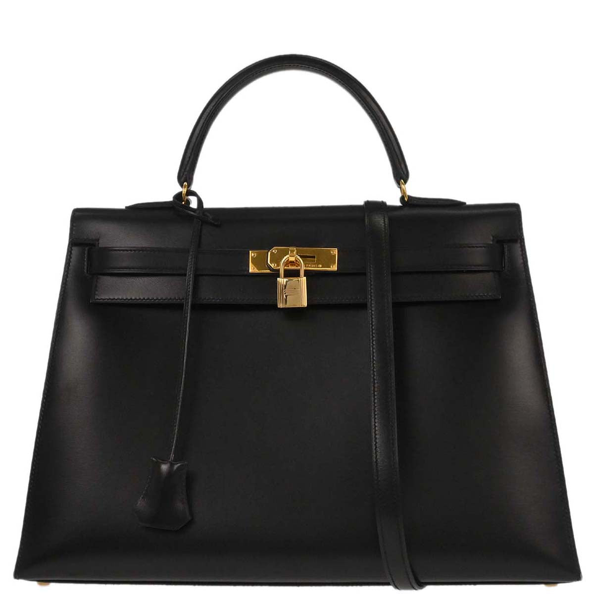 Hermes Black Box Calf Kelly 35 Sellier 2way Shoulder Handbag