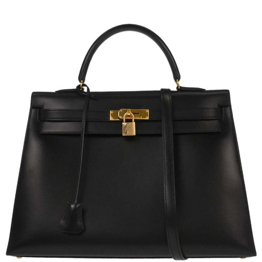 Hermes Black Box Calf Kelly 35 Sellier 2way Shoulder Handbag