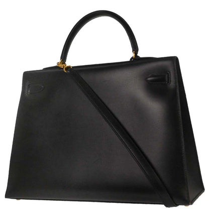 Hermes Black Box Calf Kelly 35 Sellier 2way Shoulder Handbag