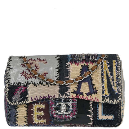 Chanel 2012 Navy Tweed Single Flap Patchwork Shoulder Bag