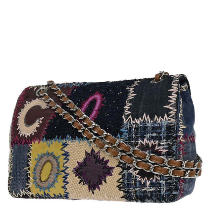 Chanel 2012 Navy Tweed Single Flap Patchwork Shoulder Bag