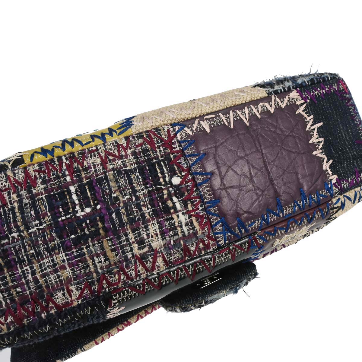 Chanel 2012 Navy Tweed Single Flap Patchwork Shoulder Bag