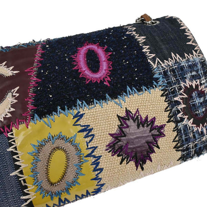 Chanel 2012 Navy Tweed Single Flap Patchwork Shoulder Bag