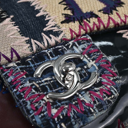 Chanel 2012 Navy Tweed Single Flap Patchwork Shoulder Bag