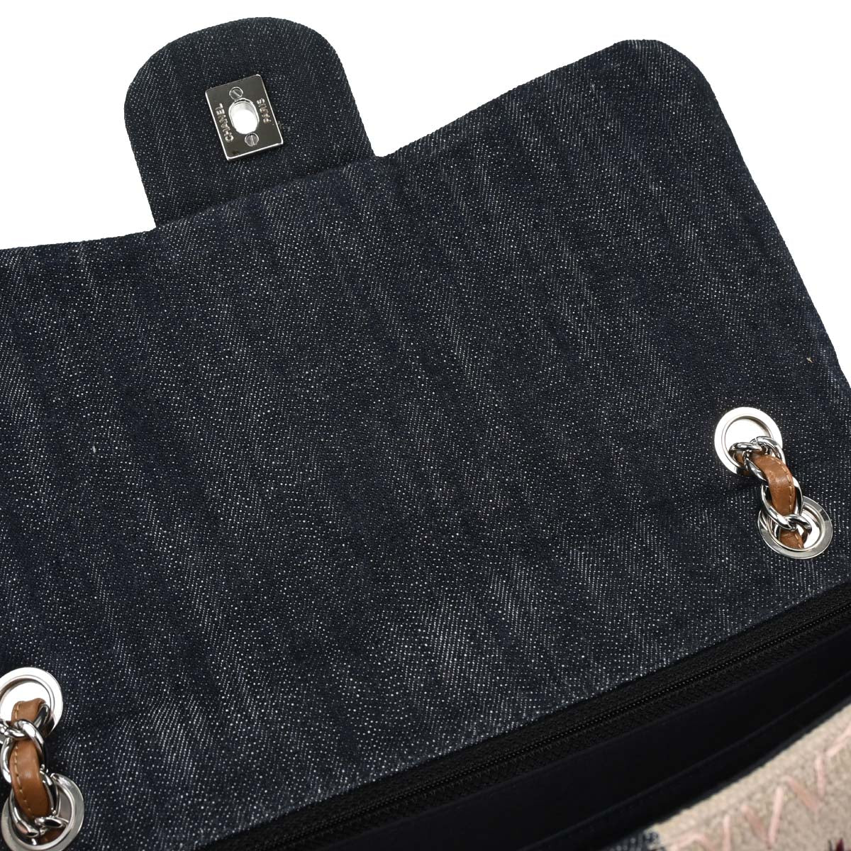 Chanel 2012 Navy Tweed Single Flap Patchwork Shoulder Bag