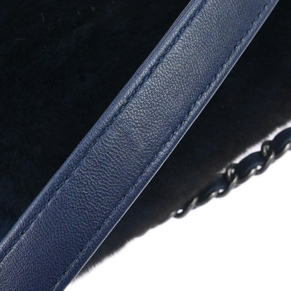 Chanel 2015-2016 Navy Rabbit Fur Shoulder Bag