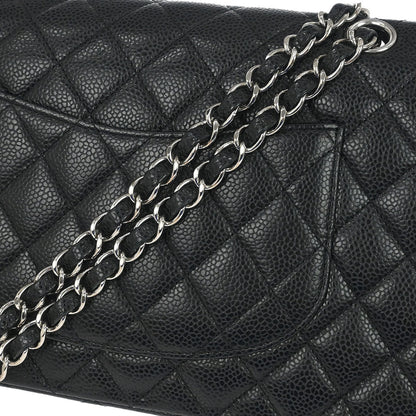 Chanel 2011 Black Caviar Skin Medium Classic Double Flap Shoulder Bag