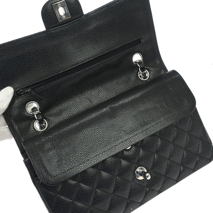 Chanel 2011 Black Caviar Skin Medium Classic Double Flap Shoulder Bag