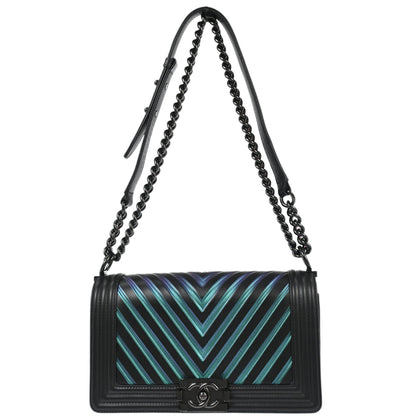 Boy Chanel Black Lambskin Chevron Medium Shoulder Bag
