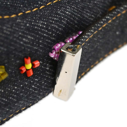 Fendi Navy Denim Beaded Baguette Handbag