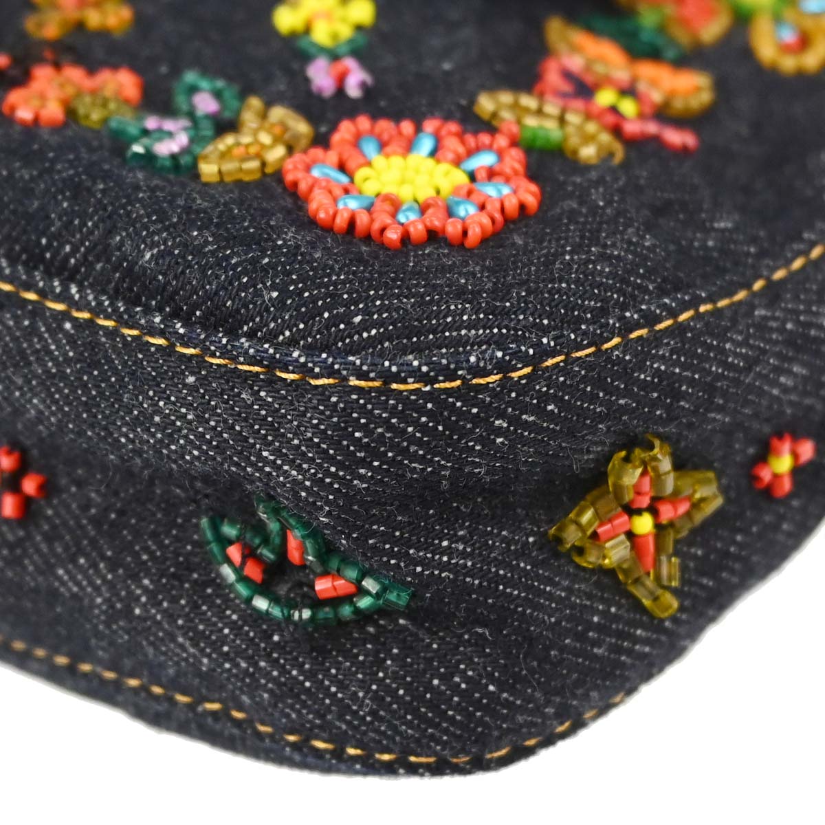 Fendi Navy Denim Beaded Baguette Handbag