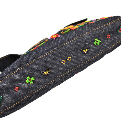Fendi Navy Denim Beaded Baguette Handbag