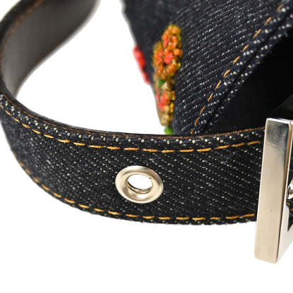 Fendi Navy Denim Beaded Baguette Handbag