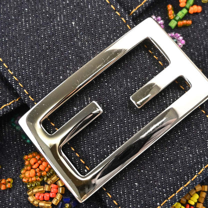 Fendi Navy Denim Beaded Baguette Handbag