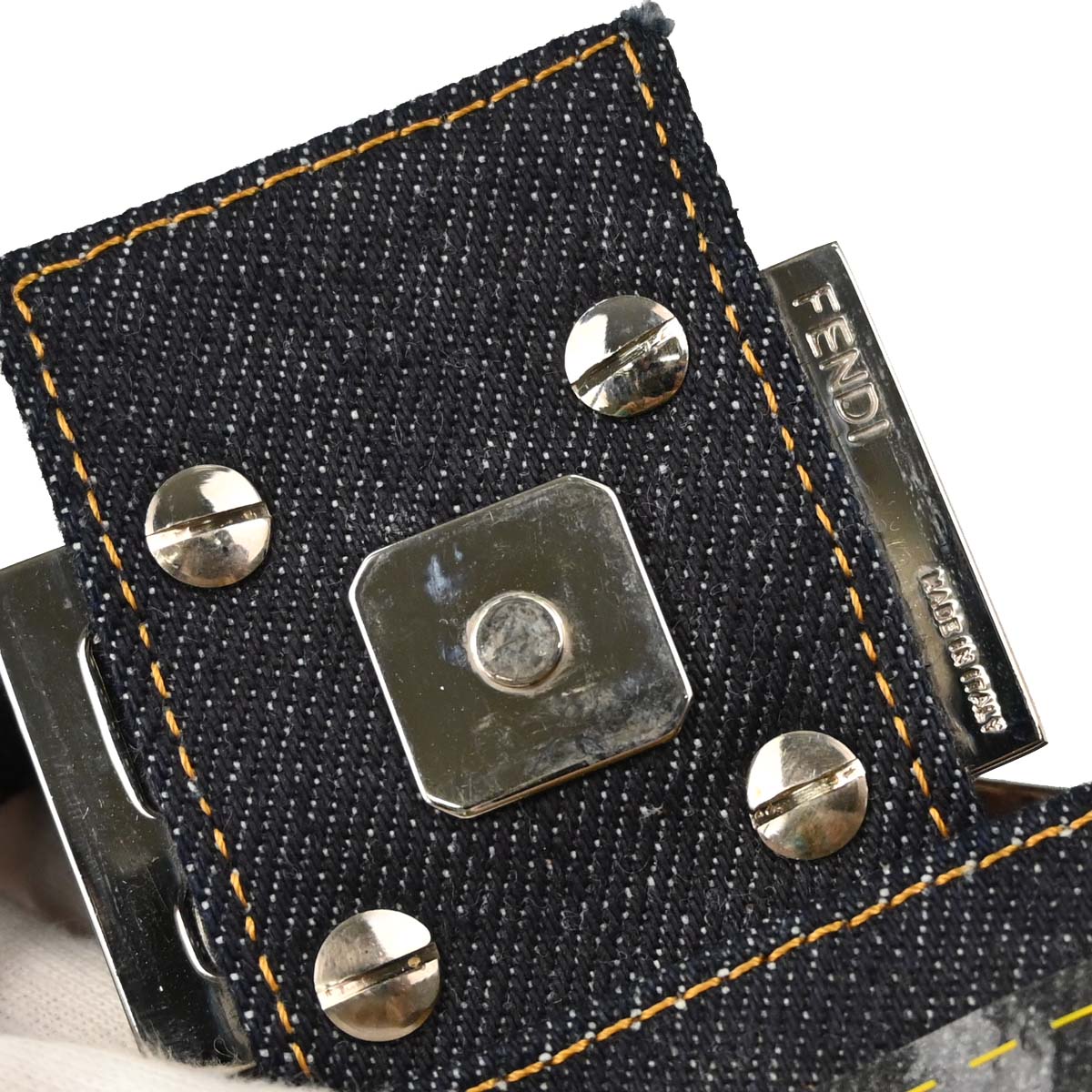 Fendi Navy Denim Beaded Baguette Handbag