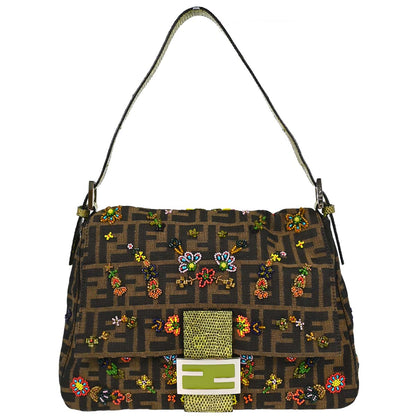 Fendi * Lizard Zucca Beaded Mamma Baguette Handbag
