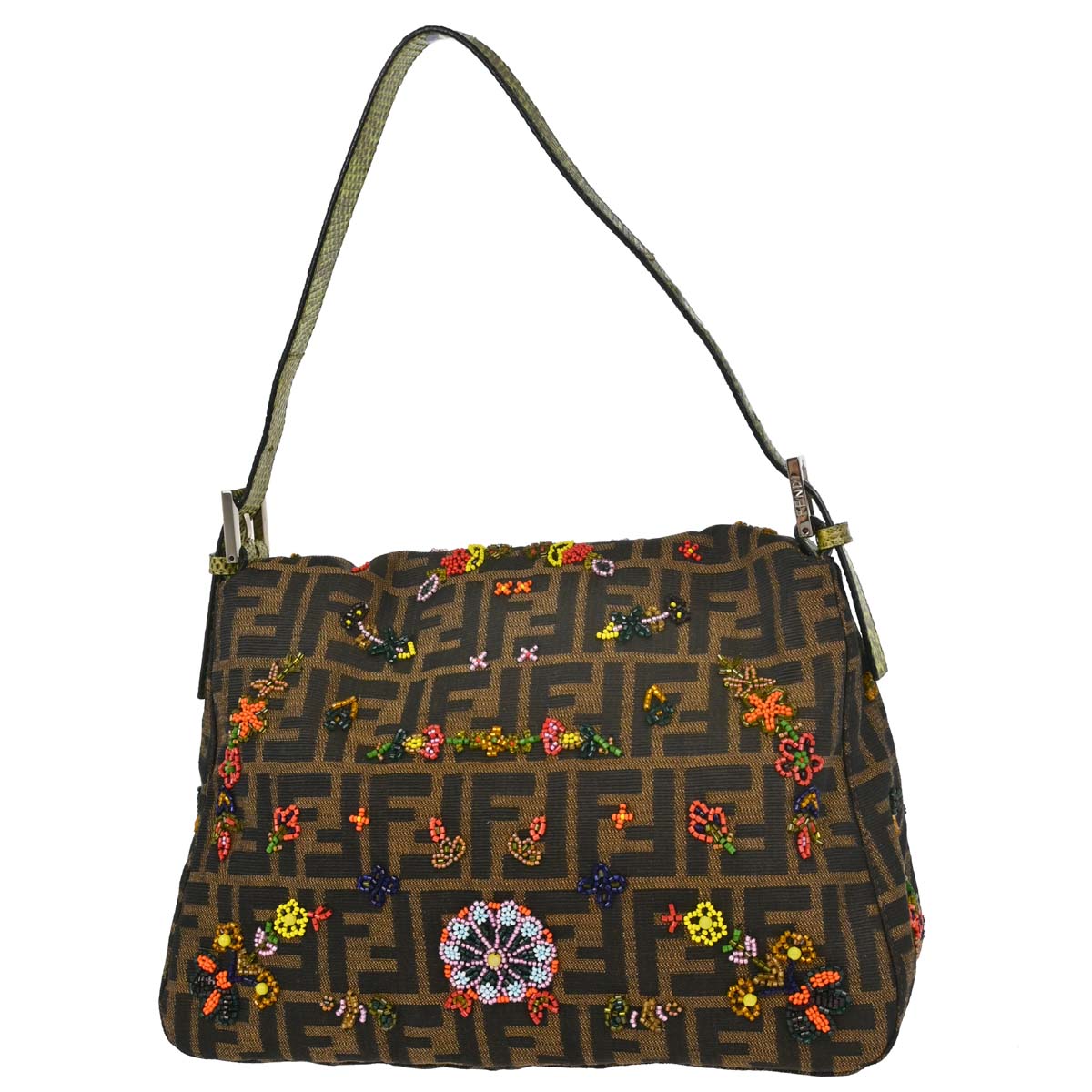 Fendi * Lizard Zucca Beaded Mamma Baguette Handbag