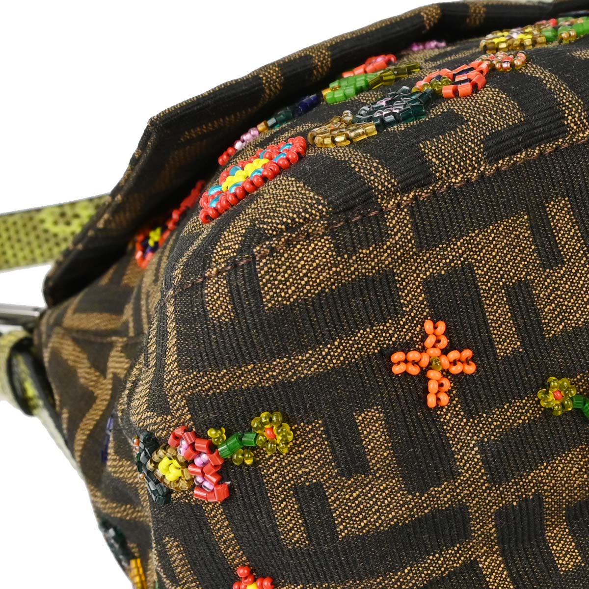 Fendi * Lizard Zucca Beaded Mamma Baguette Handbag