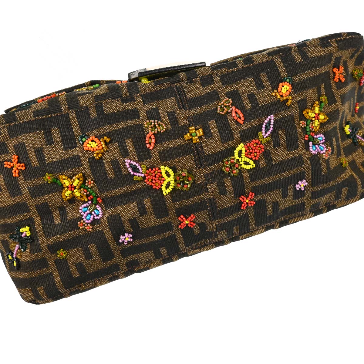 Fendi * Lizard Zucca Beaded Mamma Baguette Handbag