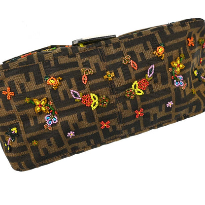 Fendi * Lizard Zucca Beaded Mamma Baguette Handbag