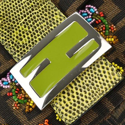 Fendi * Lizard Zucca Beaded Mamma Baguette Handbag