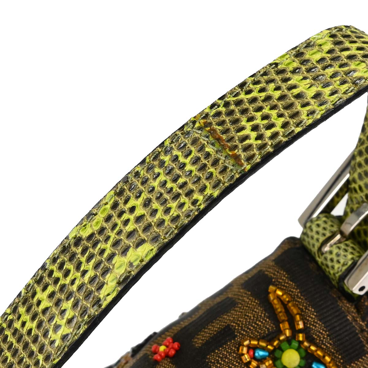 Fendi * Lizard Zucca Beaded Mamma Baguette Handbag