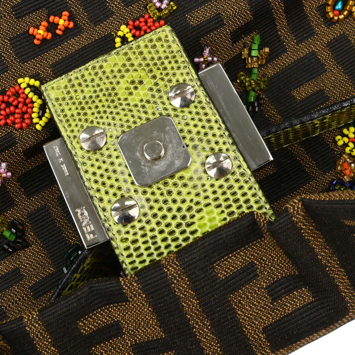 Fendi * Lizard Zucca Beaded Mamma Baguette Handbag