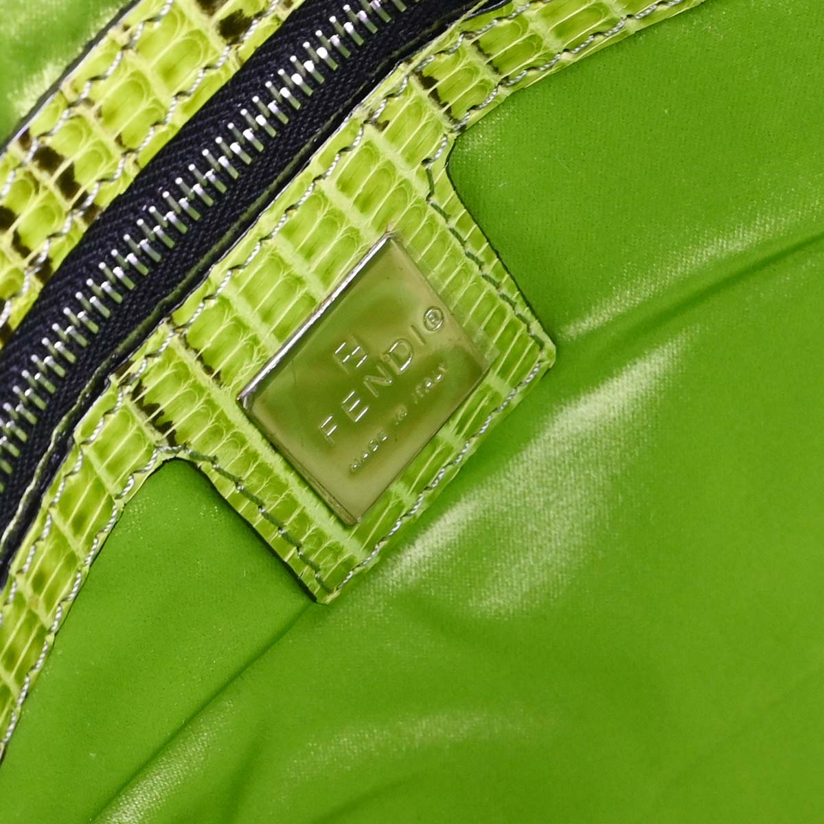 Fendi * Lizard Zucca Beaded Mamma Baguette Handbag